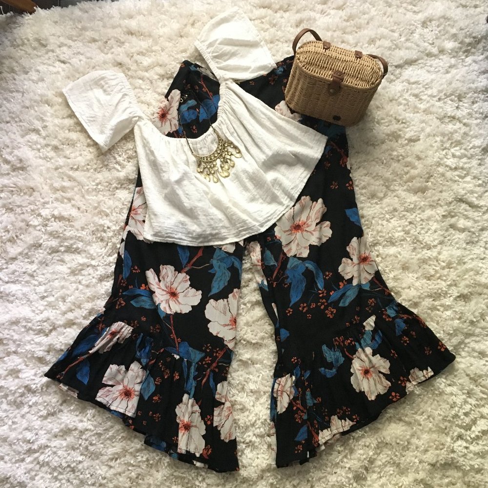 BILLABONG FLORAL CROPPED WIDE-LEG PANTS